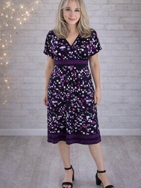 Y2K Apt. 9 Geometric Print Midi Dress - Size M - Purple/Pink/Black